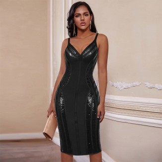 Strappy Striped Sequins Bandage Dress PP19341
