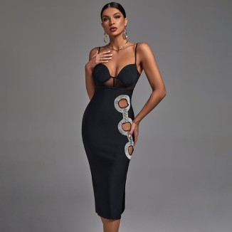 Crystal Embroidered Cutout Bustier Bandage Dress