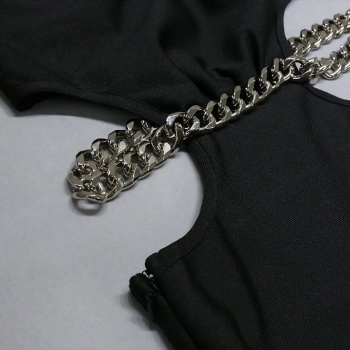 Halter Sleeveless Midi Chain Bandage Dress PZC2097