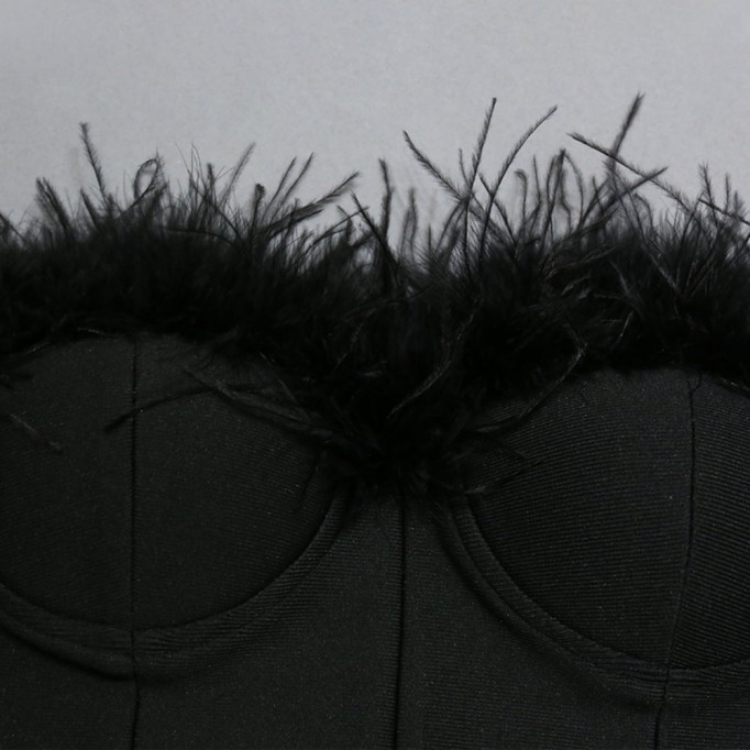 Strapless Sleeveless Hairy Maxi Bandage Dress PZC2200